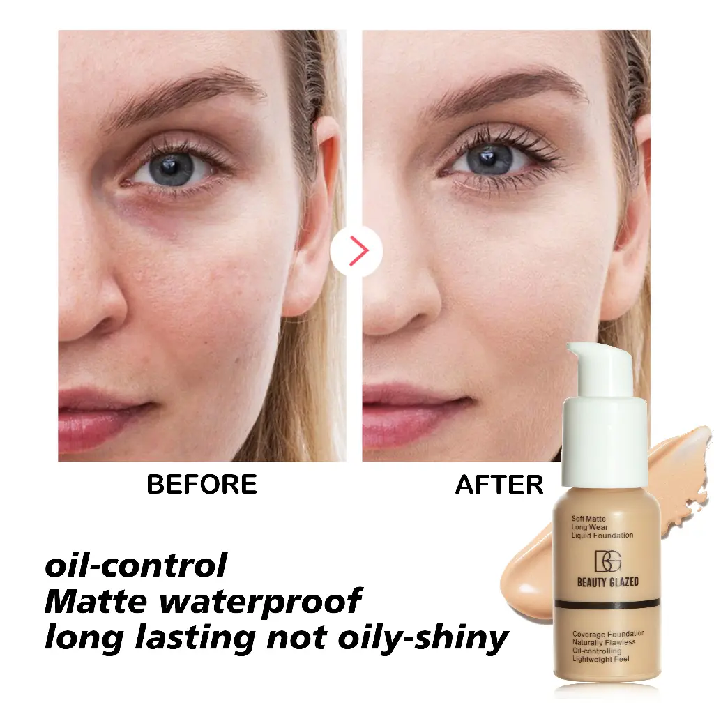 BEAUTY GLAZED Matte Long Lasting Waterproof Liquid Foundation Full Coverage Foundation Concealer Cosmetics