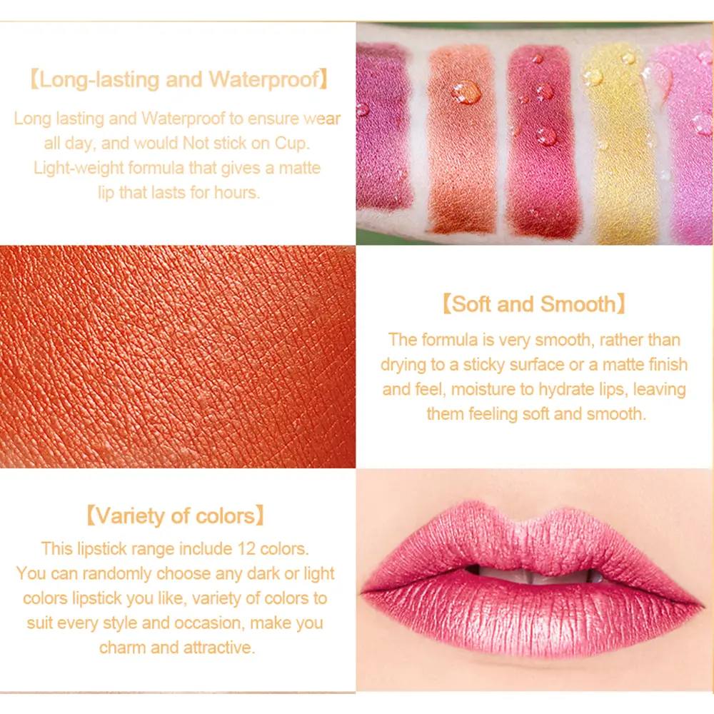 Mother Day Gift Makeup Beauty Matte Lipstick New Brand Cute Long Lasting Waterproof Lipstick Gliter Nude Colors
