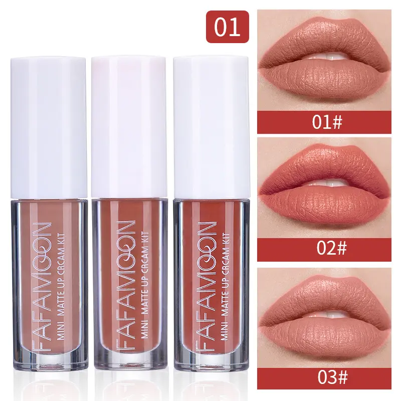 3pcs Matte Lip Glaze Lipstickset Makeup Mirror Surface Waterproof Lipstick Lip Gloss Non-stick Lasting Beauty Korean Cosmetic