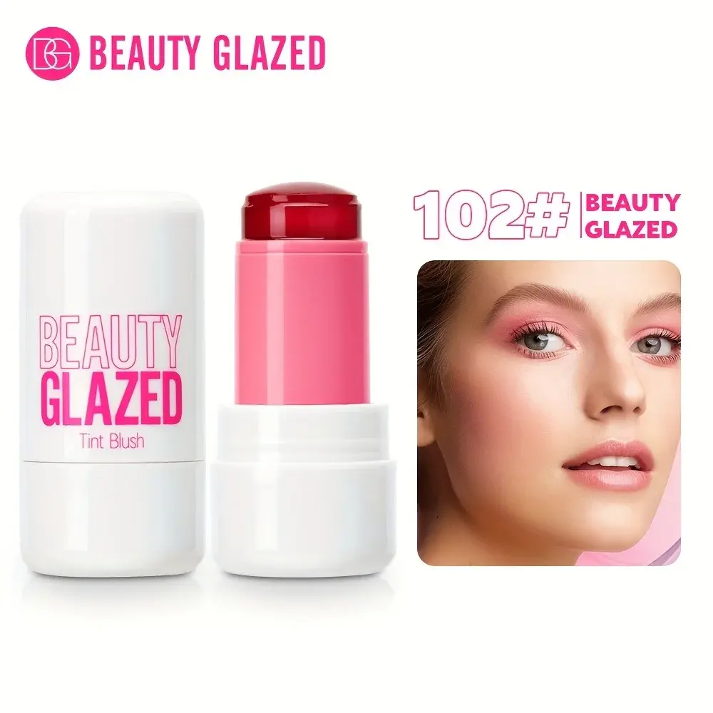 Beauty Glazed 4 Color Moisturizing Jelly Blush,Easy To Apply Long-lasting Waterproof Multifunctional 3-in-1 Makeup Blush Stick