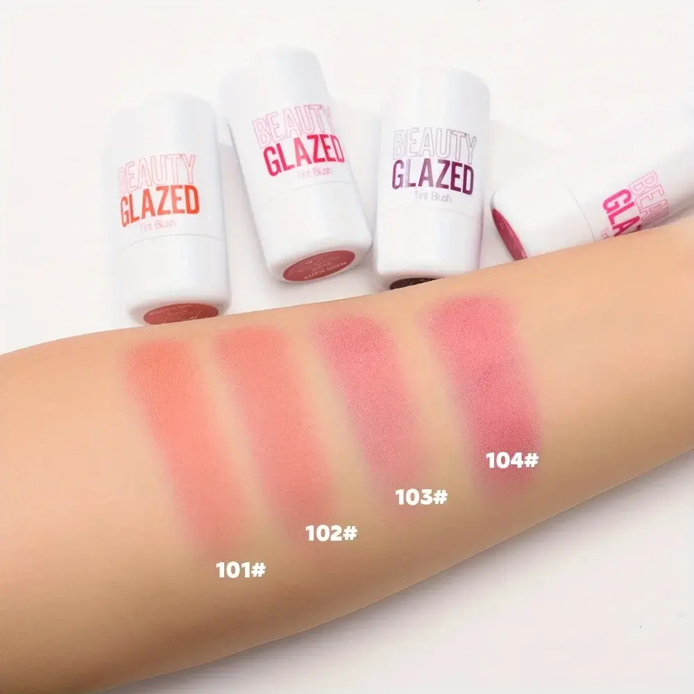 Beauty Glazed 4 Color Moisturizing Jelly Blush,Easy To Apply Long-lasting Waterproof Multifunctional 3-in-1 Makeup Blush Stick