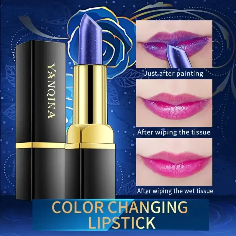Blue Rose Color Changing Lipstick Lip Care Magic Temperature Changing Red Lip Gloss Waterproof Makeup Base Woman Beauty Cosmetic