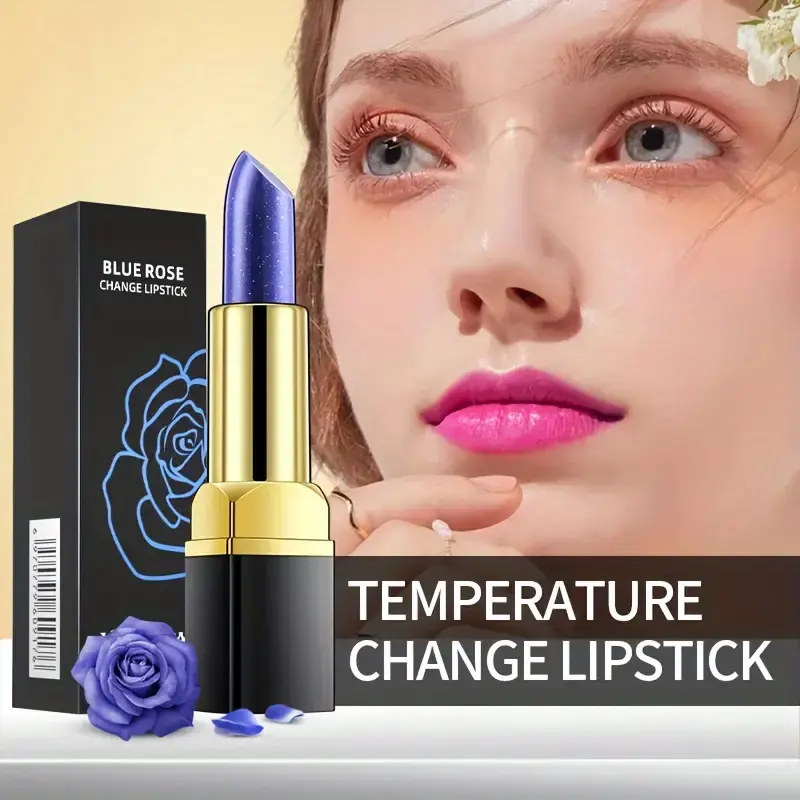 Blue Rose Color Changing Lipstick Lip Care Magic Temperature Changing Red Lip Gloss Waterproof Makeup Base Woman Beauty Cosmetic