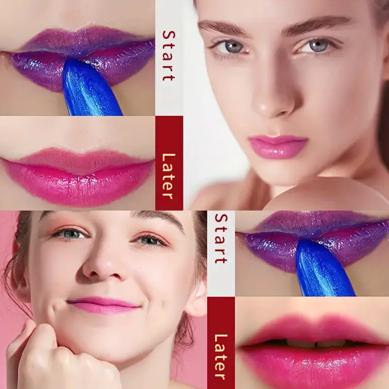 Blue Rose Color Changing Lipstick Lip Care Magic Temperature Changing Red Lip Gloss Waterproof Makeup Base Woman Beauty Cosmetic