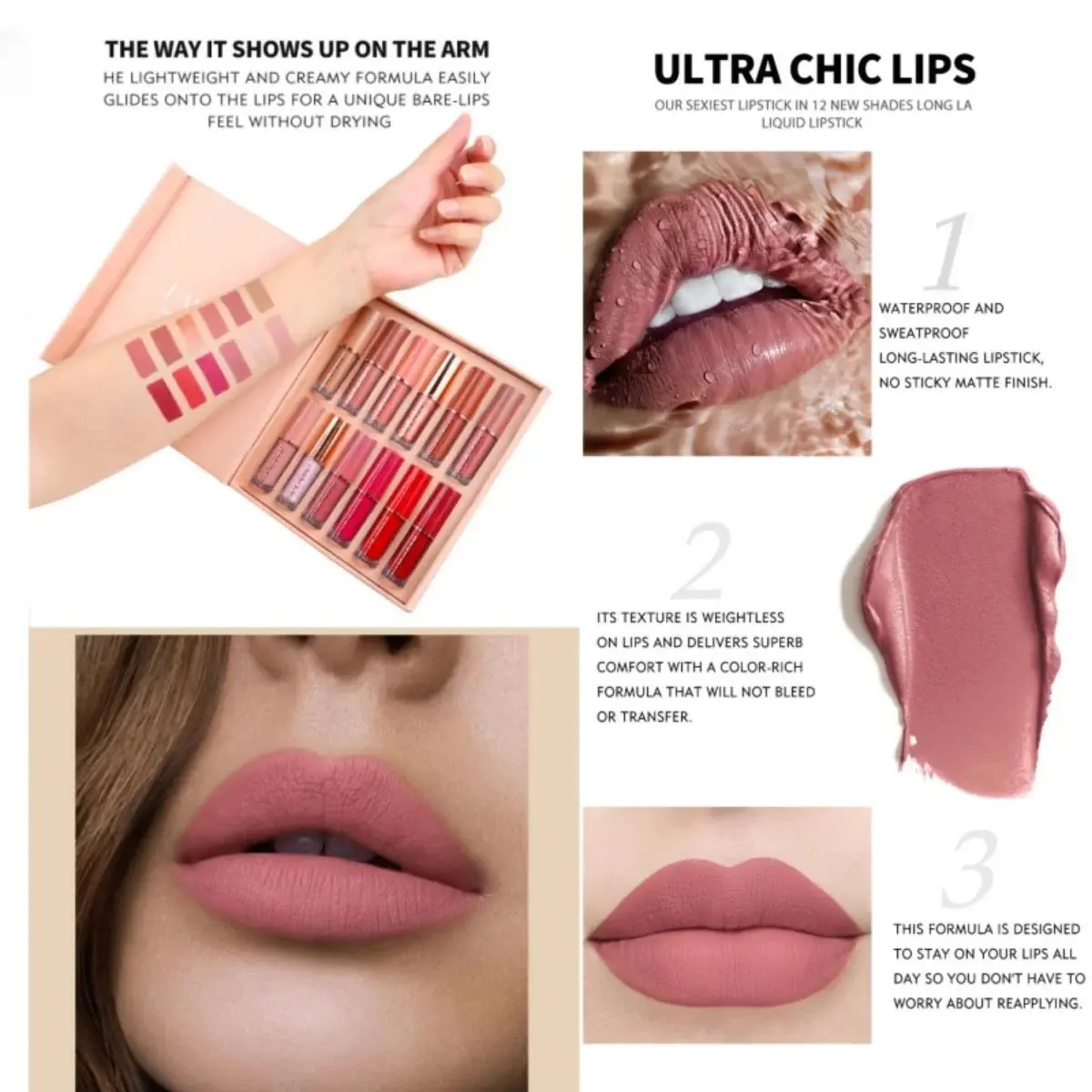 12 Colors Matte Liquid Lipstick Set Long Lasting Waterproof Non Transfer Lip Gloss Makeup Kit For Women Beauty