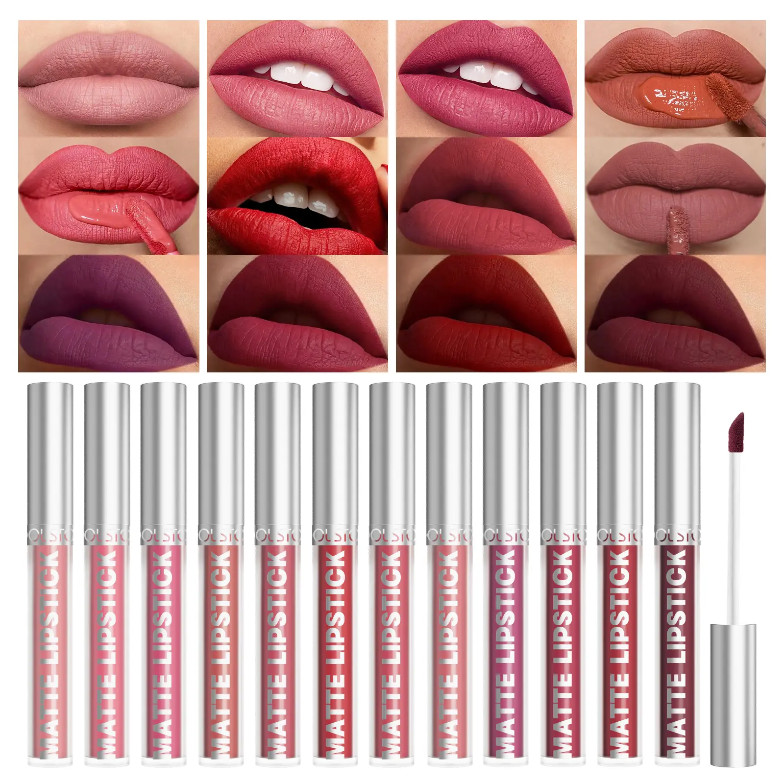 12 Colors Matte Lip Gloss Liquid Lipstick Waterproof Non-stick Purple Matte Nude Pigment Lip Tint Makeup Beauty Cosmetics Wholes