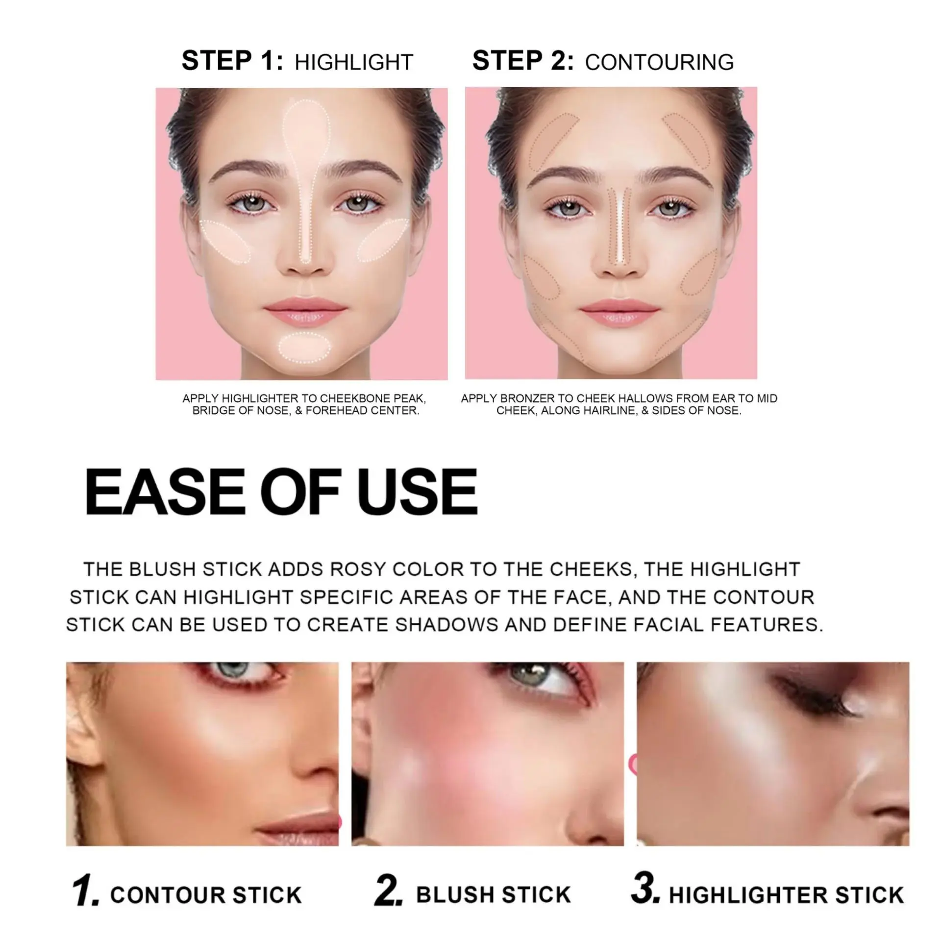 Waterproof Blush Highlighter Stick 8 Colors Creamy Cheek Makeup Long Lasting Face Contouring Love Shape Beauty