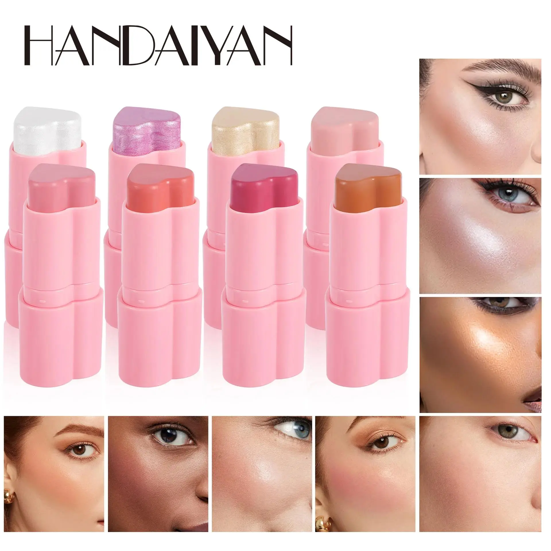 Waterproof Blush Highlighter Stick 8 Colors Creamy Cheek Makeup Long Lasting Face Contouring Love Shape Beauty