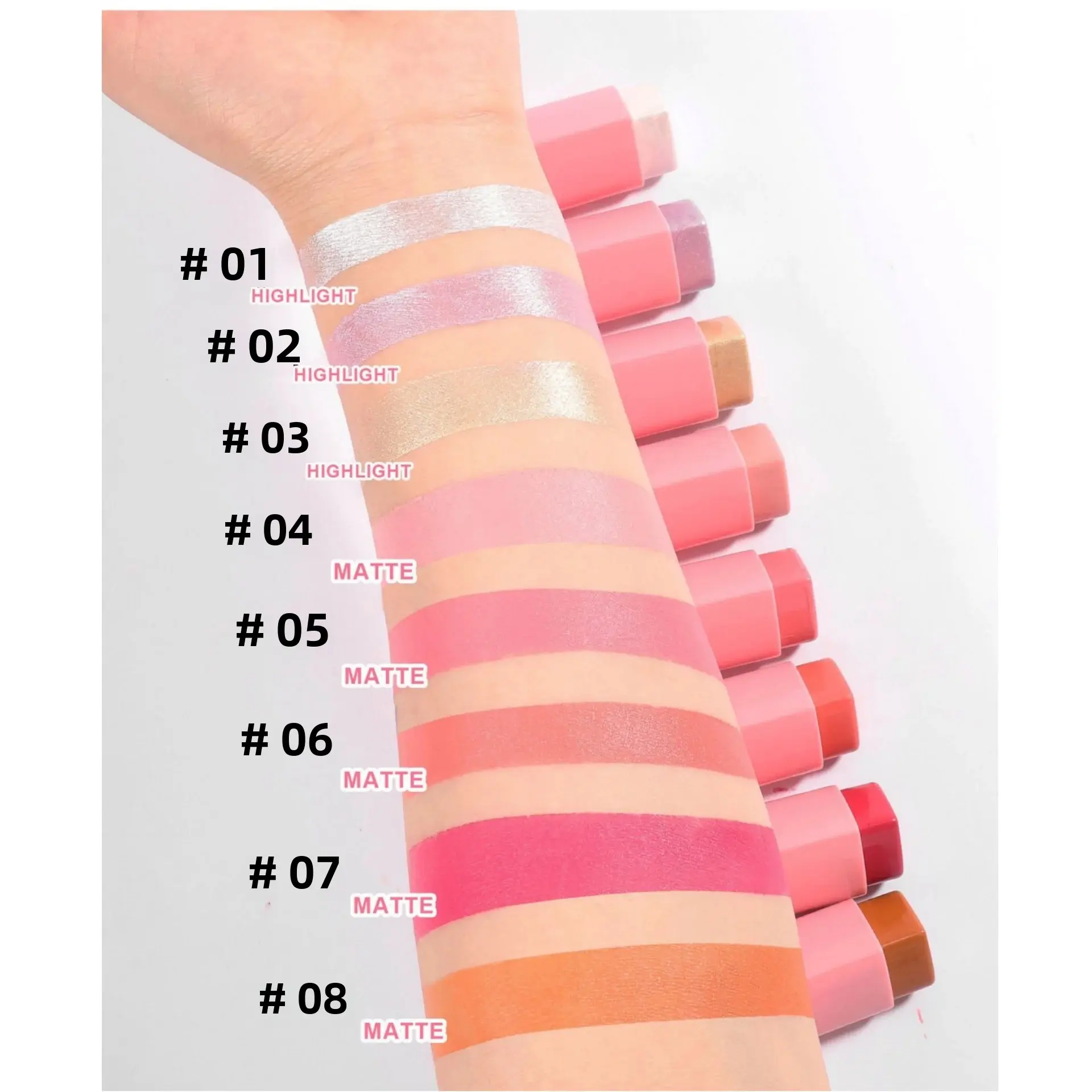 Waterproof Blush Highlighter Stick 8 Colors Creamy Cheek Makeup Long Lasting Face Contouring Love Shape Beauty