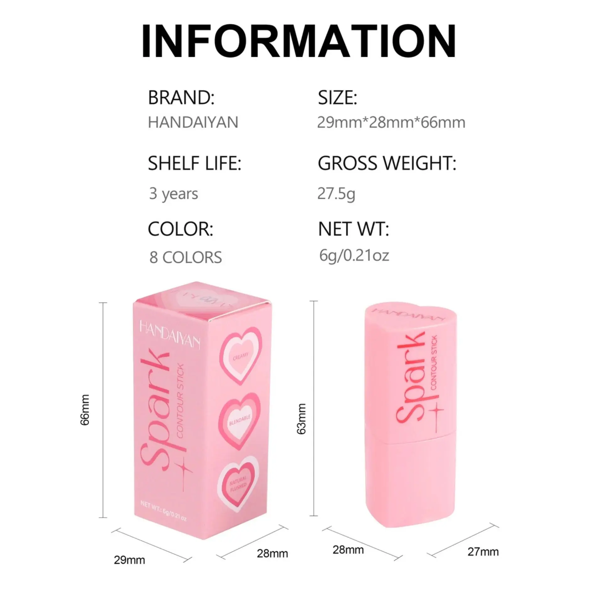 Waterproof Blush Highlighter Stick 8 Colors Creamy Cheek Makeup Long Lasting Face Contouring Love Shape Beauty