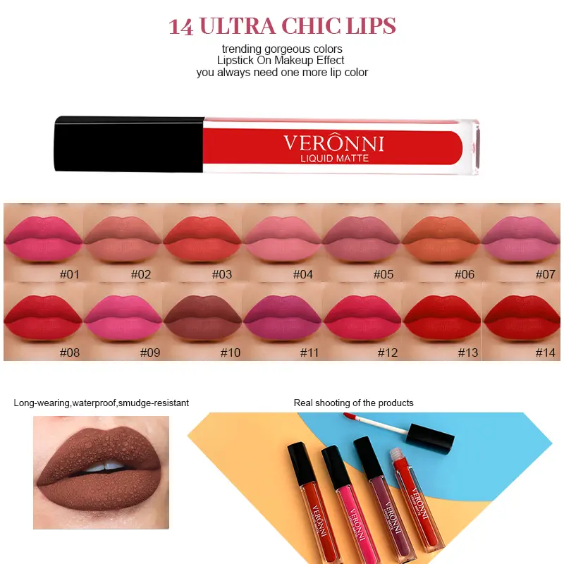 14 Color Liquid Matte Lipsticks Long Lasting Velvet Lip gloss Non Stick Cup Waterproof Beauty Cosmetics Makeup for Women Lip