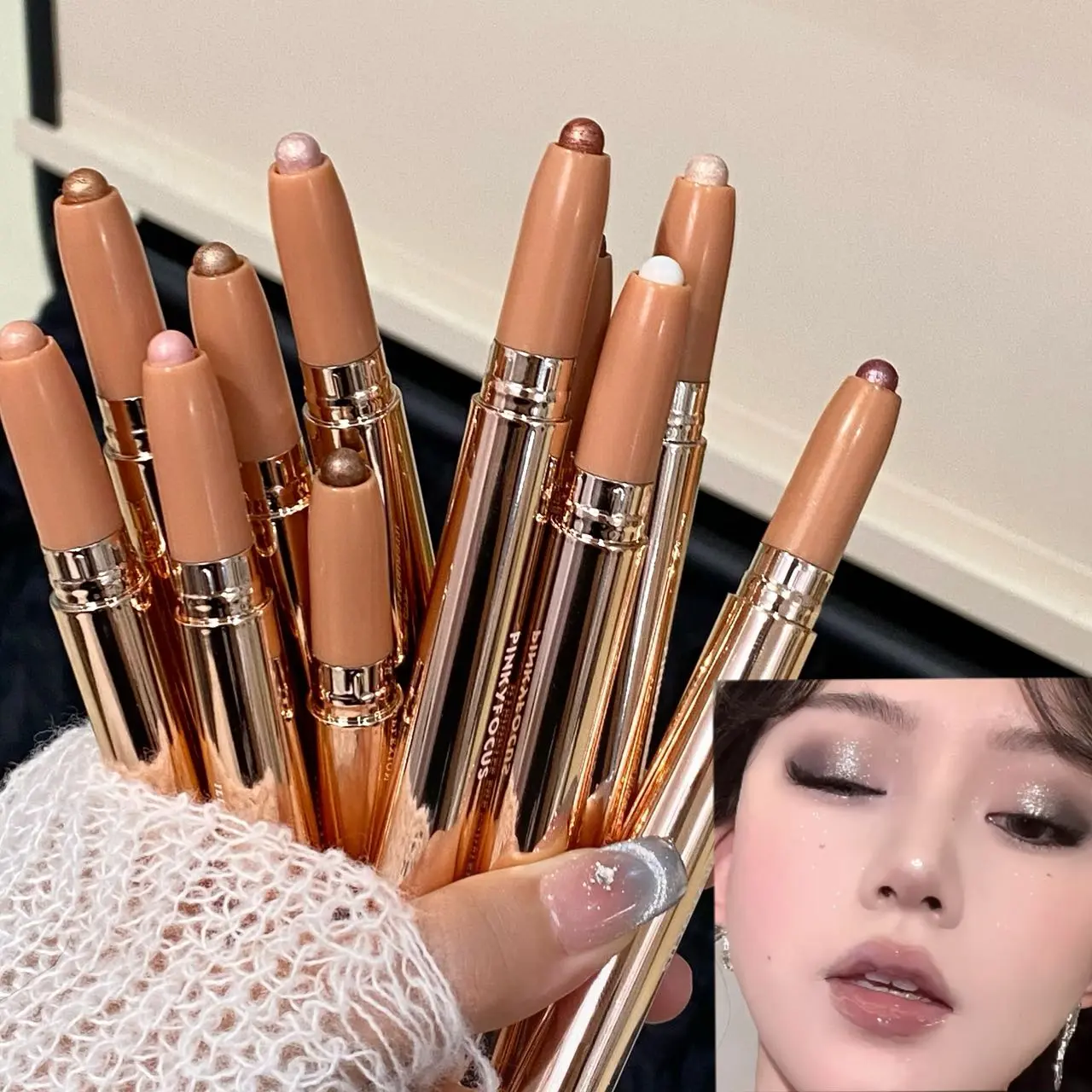 Shiny Eyeliner Pencil Pink Gold Brown Glitter Eye Shadow Lying Silkworm Pen Highlighter Waterproof Beauty Cosmetics Women Makeup