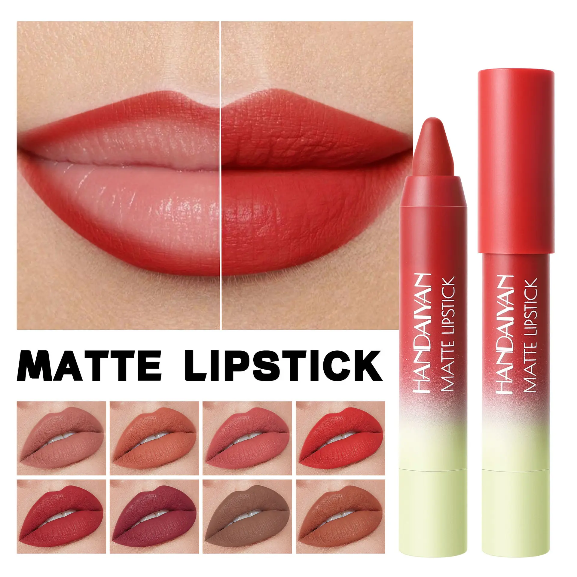 Nude Matte Lipstick Pen Velvet Matte Brown Lip Liner Pencil Crayon Waterproof Non-sticky Sexy Beauty Bean Paste Lipsticks Makeup