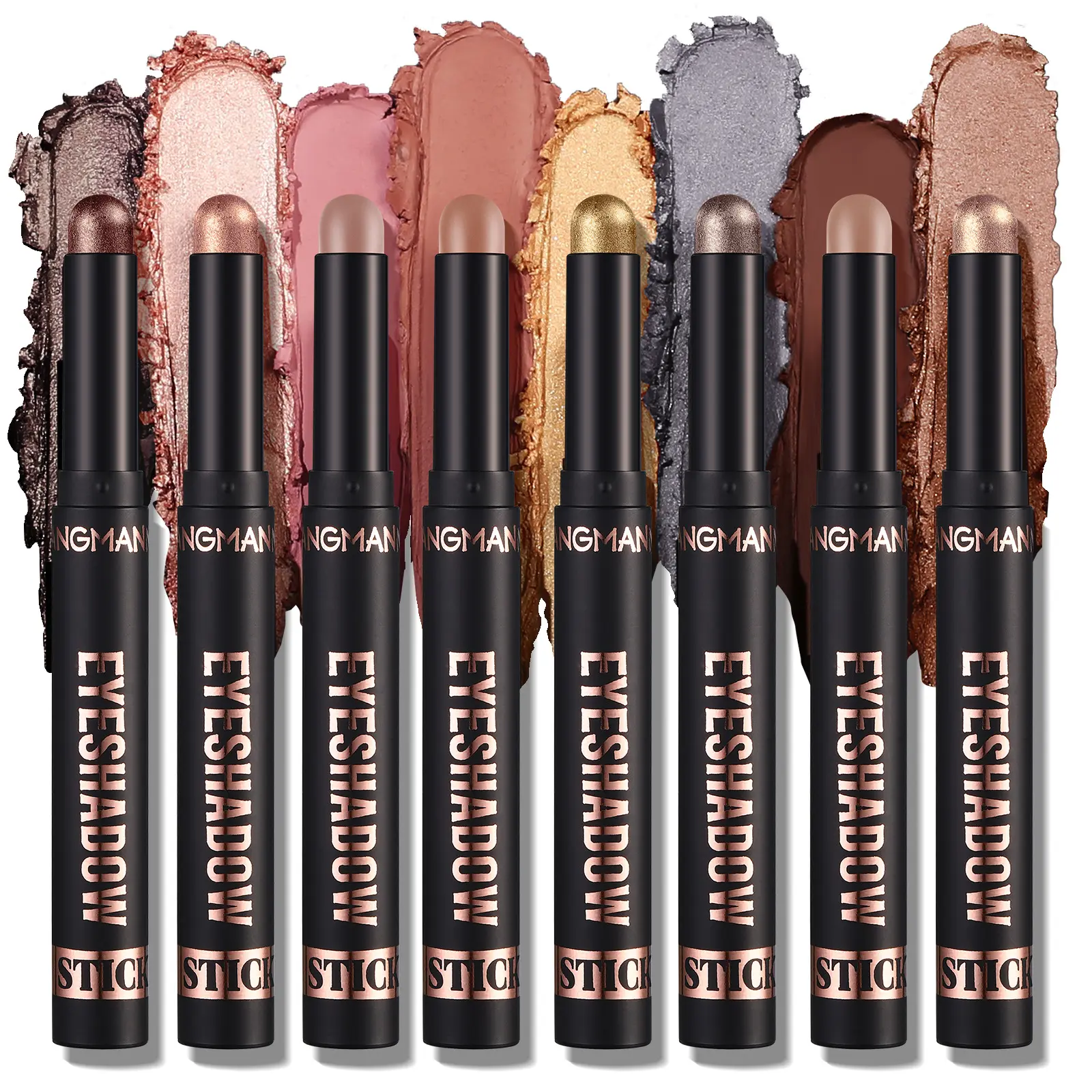 8PCS Neutral and Brown Metallic Eyeshadow Stick Pencil Crayon Set - Long-Lasting, Pro Waterproof, Satin Finish,16 Vibrant Colors