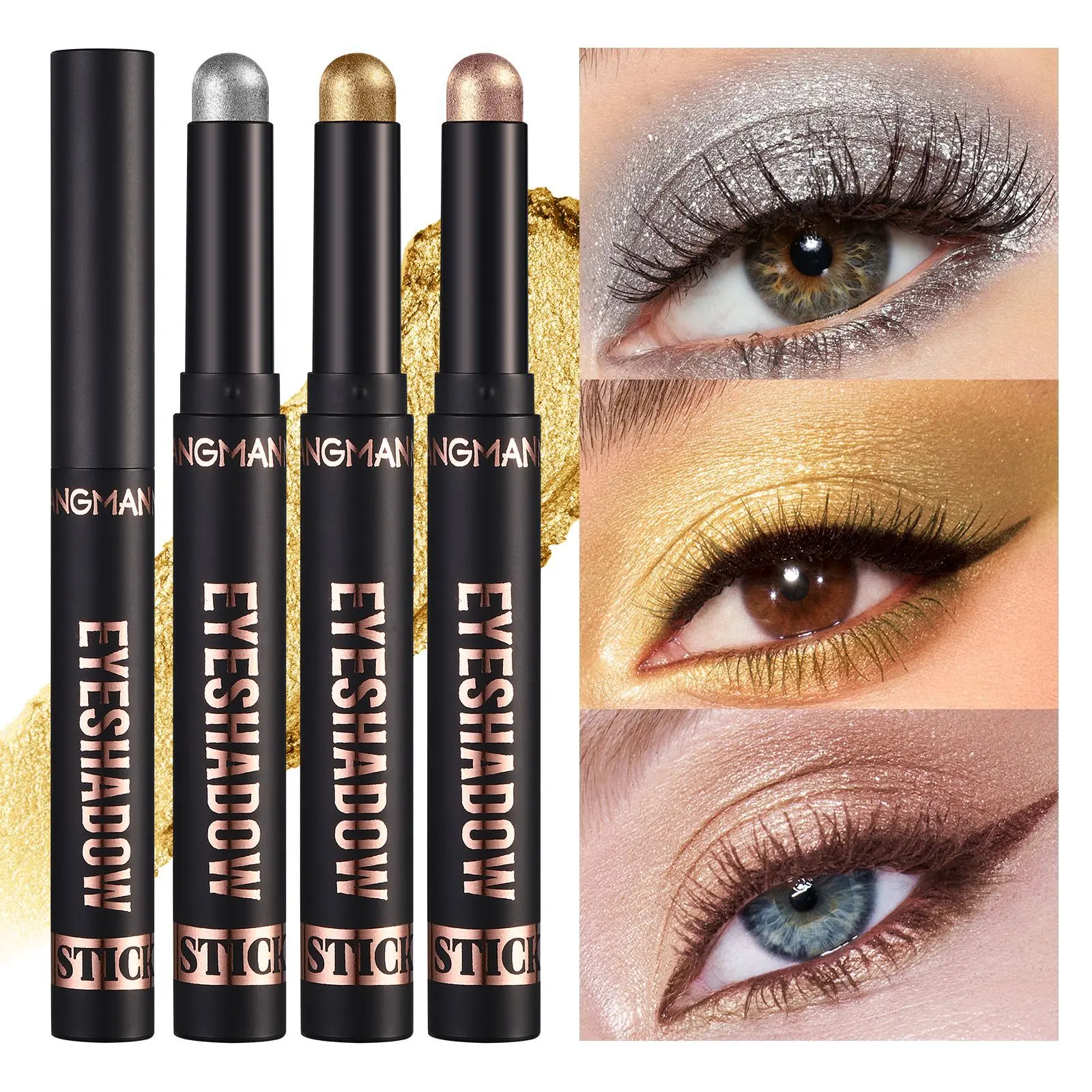 8PCS Neutral and Brown Metallic Eyeshadow Stick Pencil Crayon Set - Long-Lasting, Pro Waterproof, Satin Finish,16 Vibrant Colors