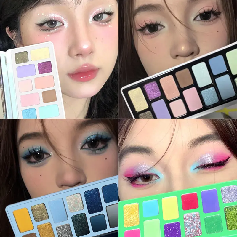 16 Color Eye Shadow Makeup Palette Black Pink Grey Blue Green Pearlescent Diamonds Glitter Eyeshadow Pro Eye Cosmetics Makeup
