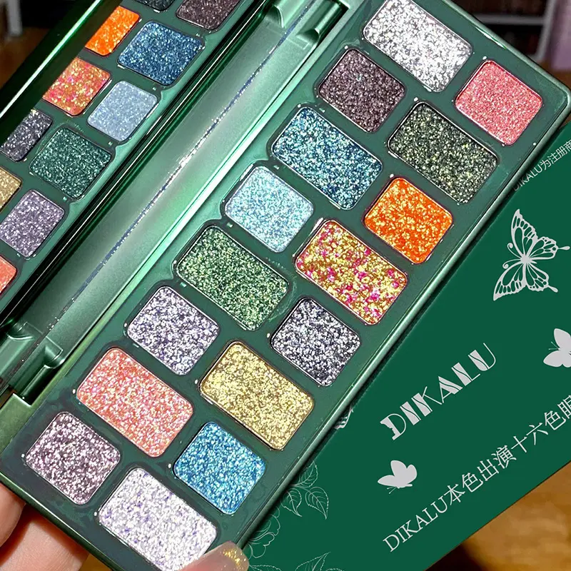16 Color Eye Shadow Makeup Palette Black Pink Grey Blue Green Pearlescent Diamonds Glitter Eyeshadow Pro Eye Cosmetics Makeup