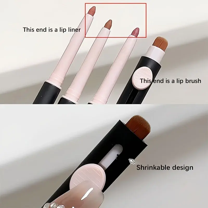 Tapered Tip Lip Liner Pencil with Brush Matte Red Brown Plumping Lip Stain Lasting Waterproof Fine Lipstick Slim Lip Contour