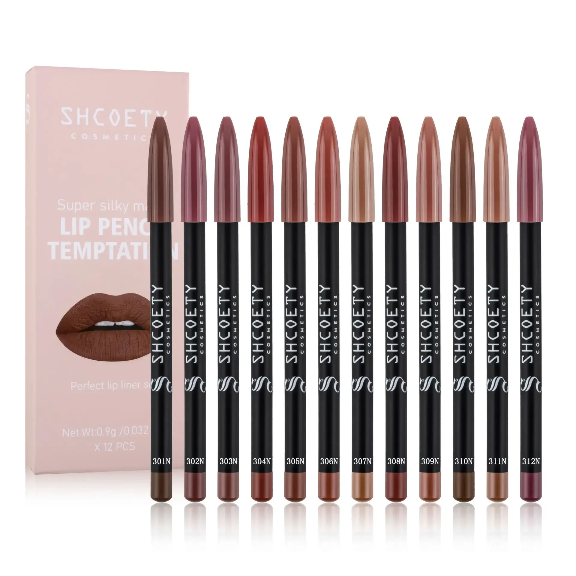 12pcs Professional Lip Liner Pens Set 12 Colors Matte Non-Stick Nude Lipstick Pencils Long-Lasting Moisturizing Lip Makeup Kit