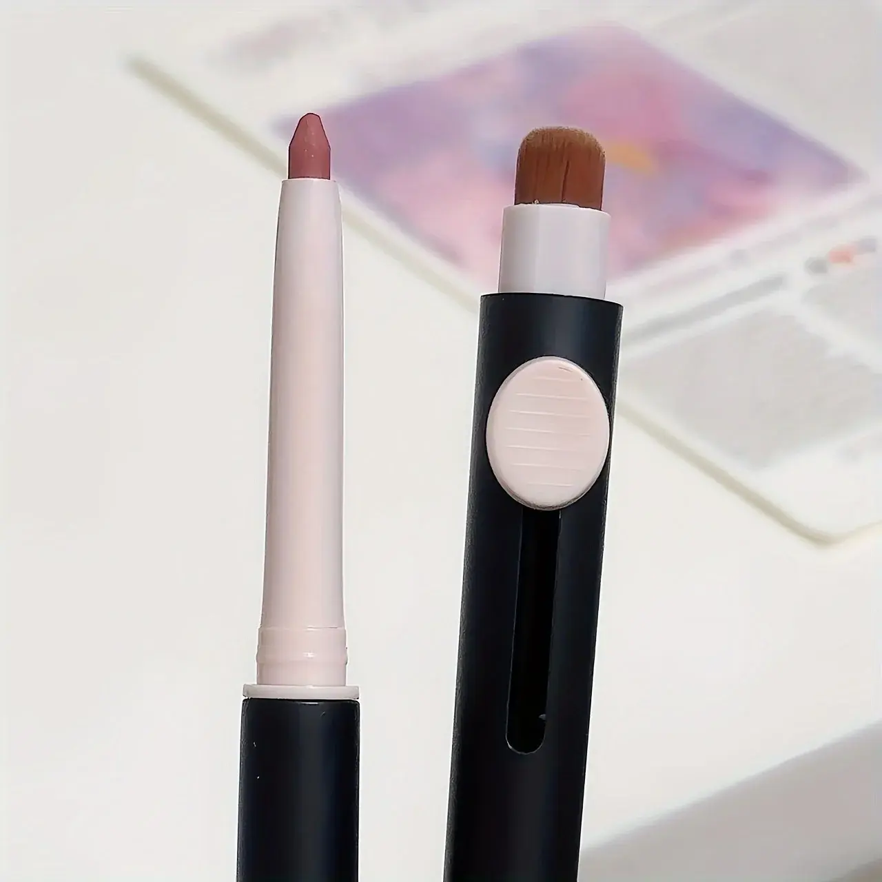 Tapered Tip Lip Liner Pencil with Brush Matte Red Brown Plumping Lip Stain Lasting Waterproof Fine Lipstick Slim Lip Contour