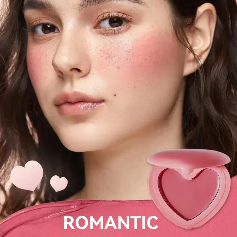 3-in-1 Smooth Blush Cream Heart-Shaped Waterproof Long-lasting Matte Finish Easy to Wear Natural Color Lip Cheek Eye Makeup