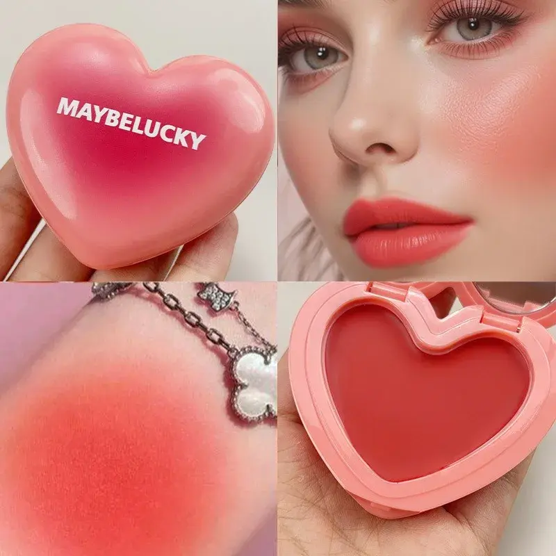 3-in-1 Smooth Blush Cream Heart-Shaped Waterproof Long-lasting Matte Finish Easy to Wear Natural Color Lip Cheek Eye Makeup