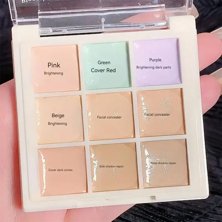9-Color Flawless Concealer Palette - Waterproof, Sweatproof, Full Coverage - Corrects Spots, Acne, Dark Circles, Tear Grooves
