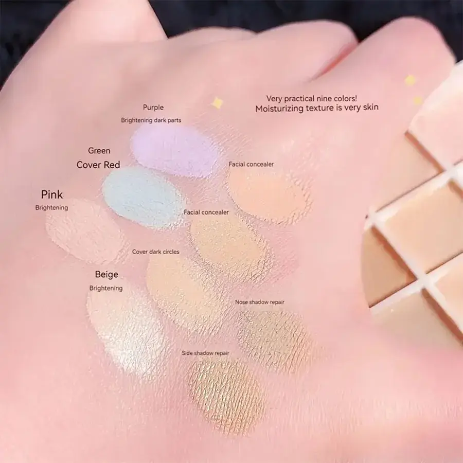 9-Color Flawless Concealer Palette - Waterproof, Sweatproof, Full Coverage - Corrects Spots, Acne, Dark Circles, Tear Grooves