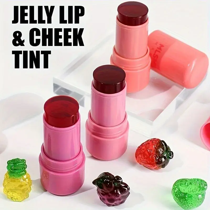 4 Color Multi-Purpose Jelly Blush Stick Lip And Cheek Stick Sheer Tint Cooling Water Blush Long-Lasting Natural Look Makeup