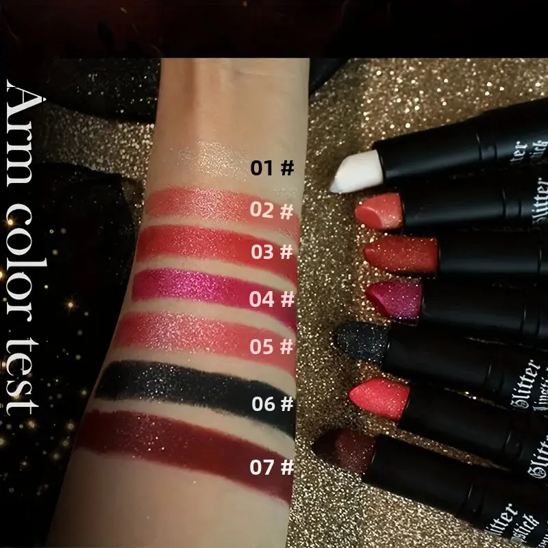 7 Colors Diamond Matte Lipstick Glitter Lip Tint Balm - Waterproof Long-Lasting Pearl Shine White Shimmer Sexy Lip Makeup