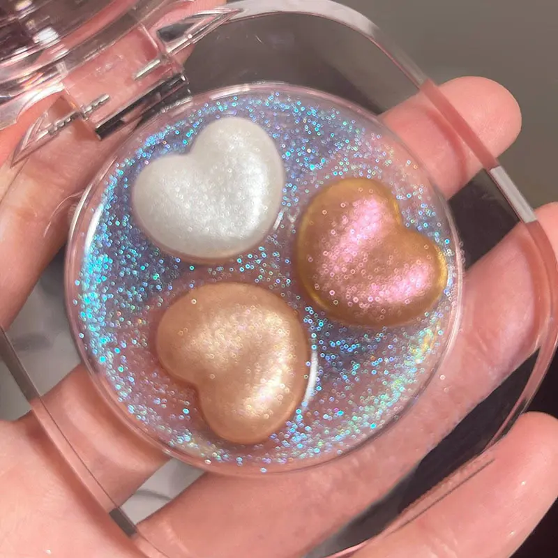 3 Color Shimmer Highlighter Palette High Gloss Golden Blue Face Glitter Brighten Eyeshadow Pallet Illuminator Makeup Cosmetics