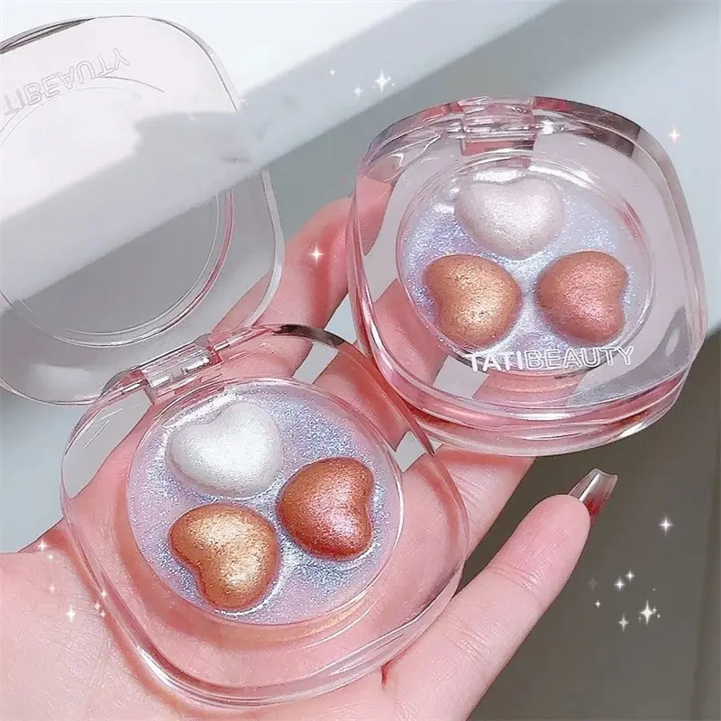 3 Color Shimmer Highlighter Palette High Gloss Golden Blue Face Glitter Brighten Eyeshadow Pallet Illuminator Makeup Cosmetics