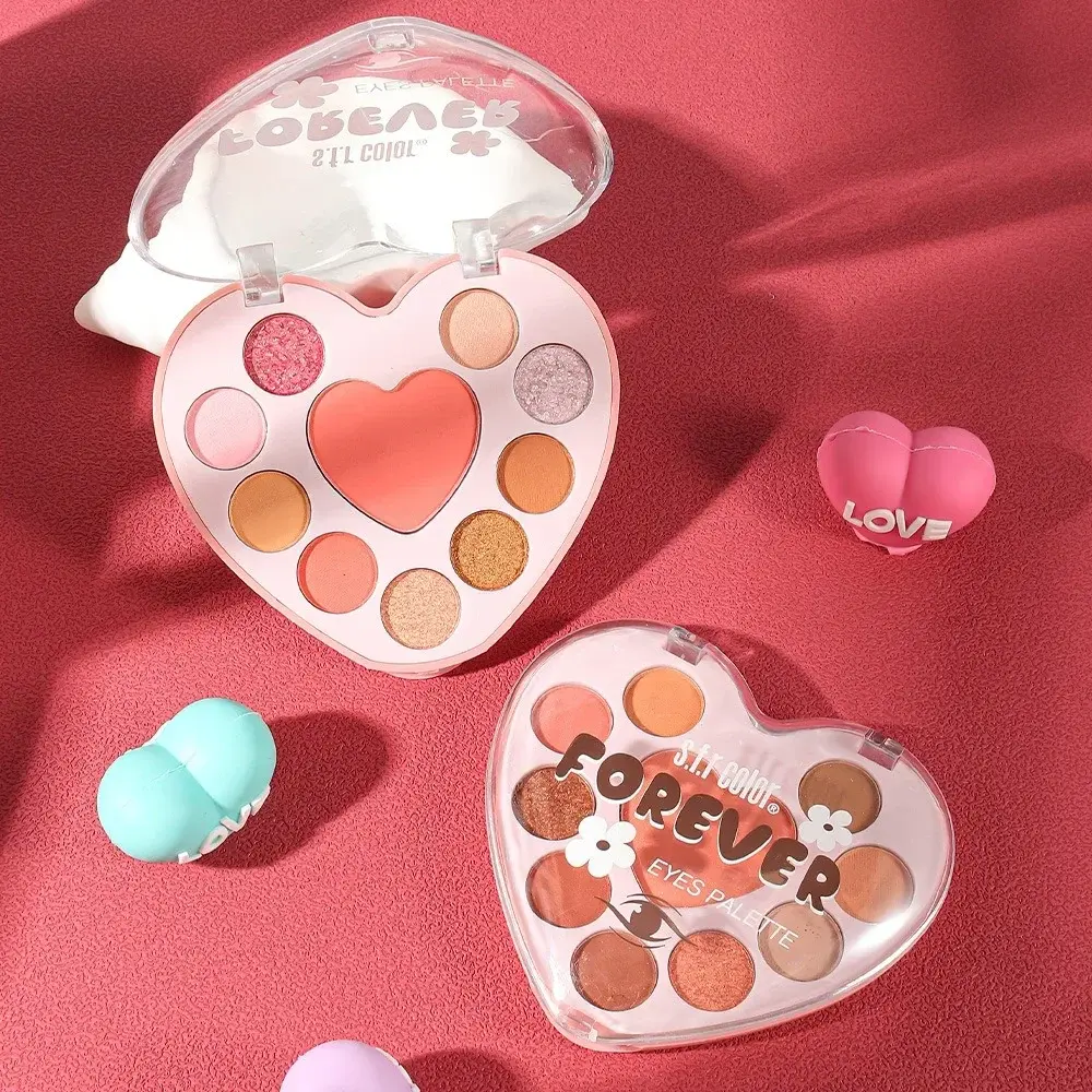 Love Heart Matte Eyeshadow Blush Highlight  3 in 1 Earth Tones Trio - Soft Matte All-in-One Makeup Set for Natural Look