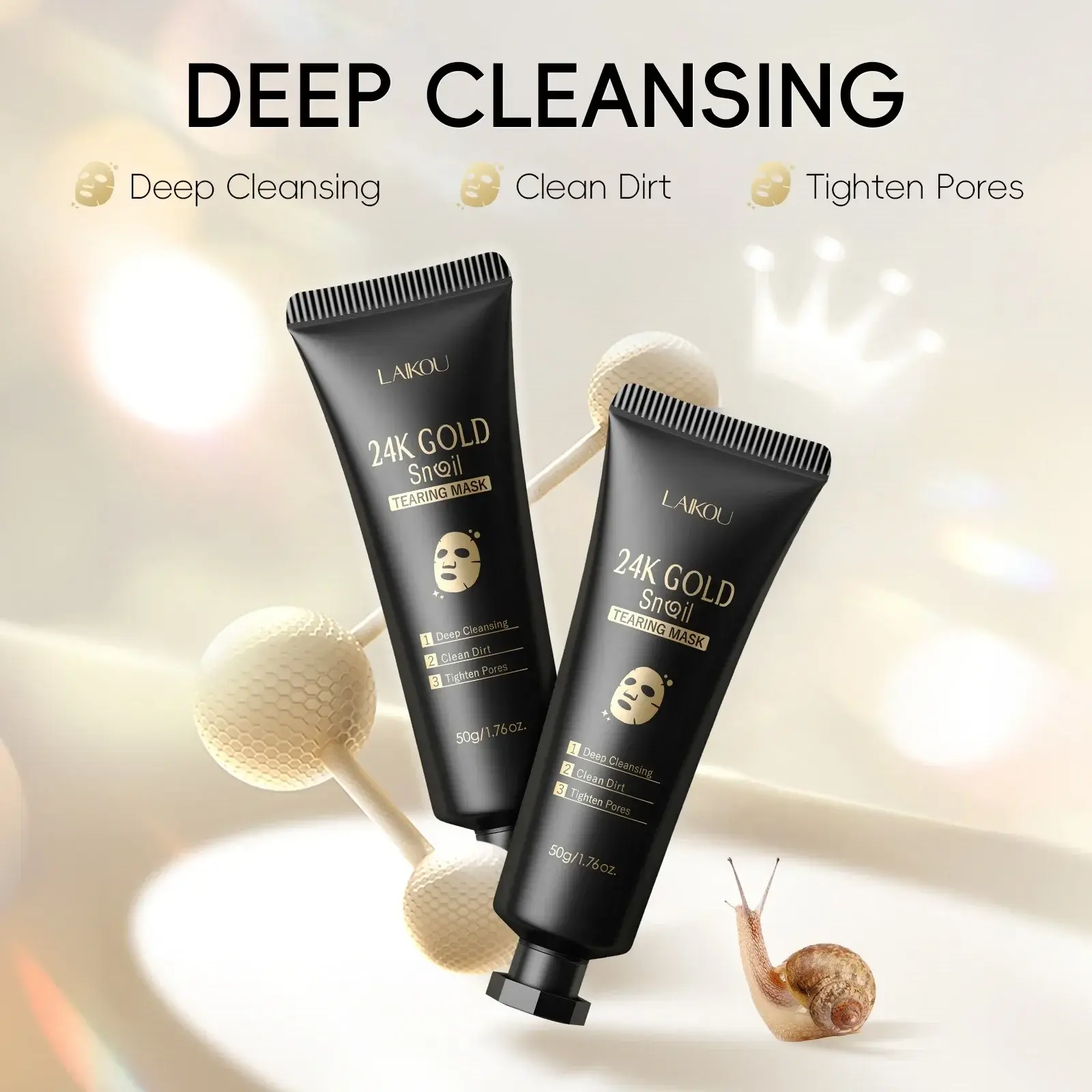 24K Gold Snail Collagen Peel off Mask Deep Cleaning Oil Control Pore Shrinking Blackhead Reduction Hydrating Smooth Face Skin
