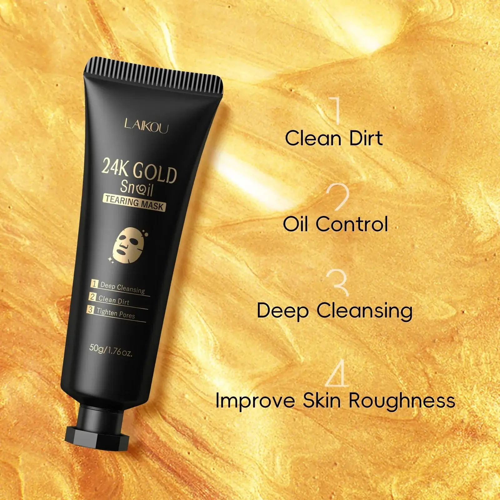 24K Gold Snail Collagen Peel off Mask Deep Cleaning Oil Control Pore Shrinking Blackhead Reduction Hydrating Smooth Face Skin