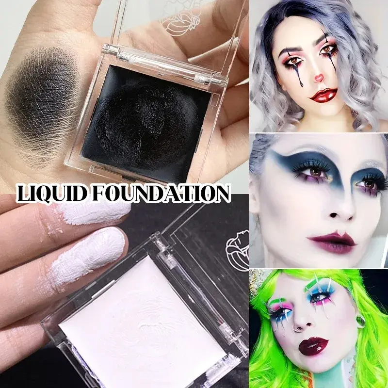 Matte Light White Liquid Foundation Cream Full Coverage Long-Lasting Black&White Cosplay Festival Makeup for All Skin Types