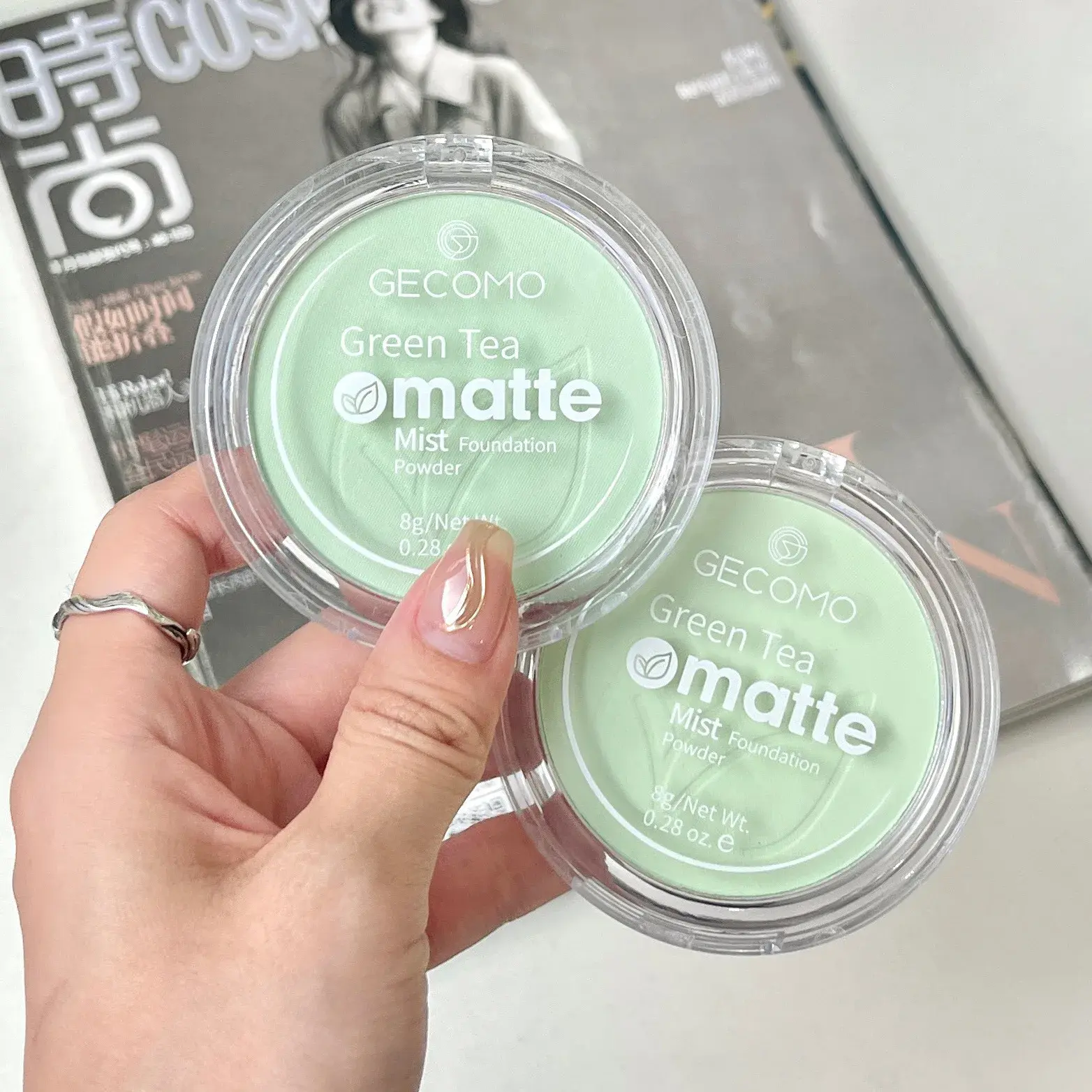 Green Tea Matte Face Mist Pressed Powder: 24 Hour Oil Control Setting Foundation - Full Coverage Waterproof Makeup