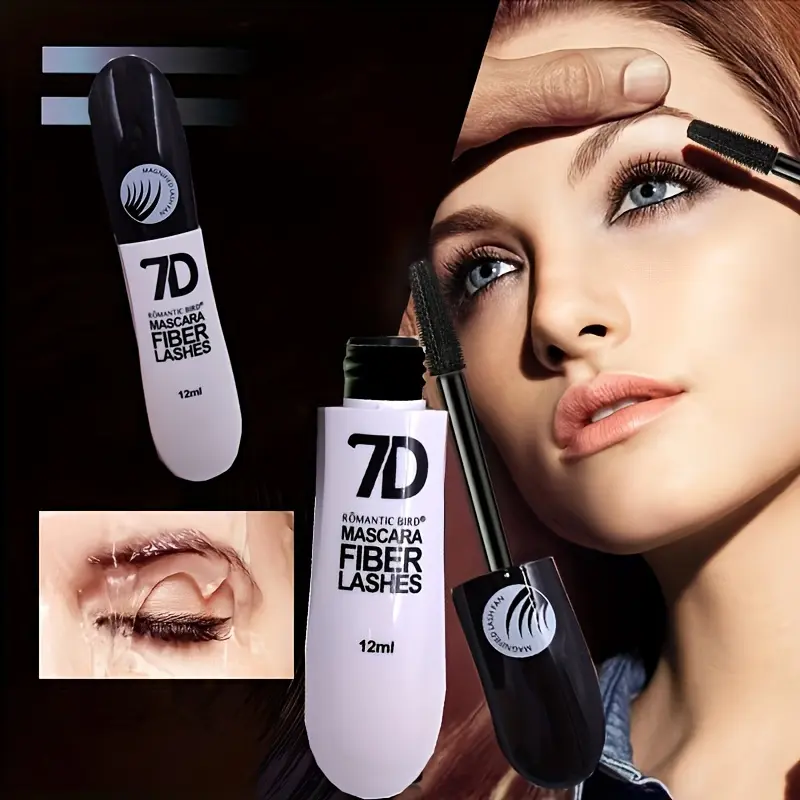 7D Fiber Mascara Ultra Lengthening & Thickening Mascara Brush False Eyelash Effect Waterproof Mascara Black Fiber Mascara
