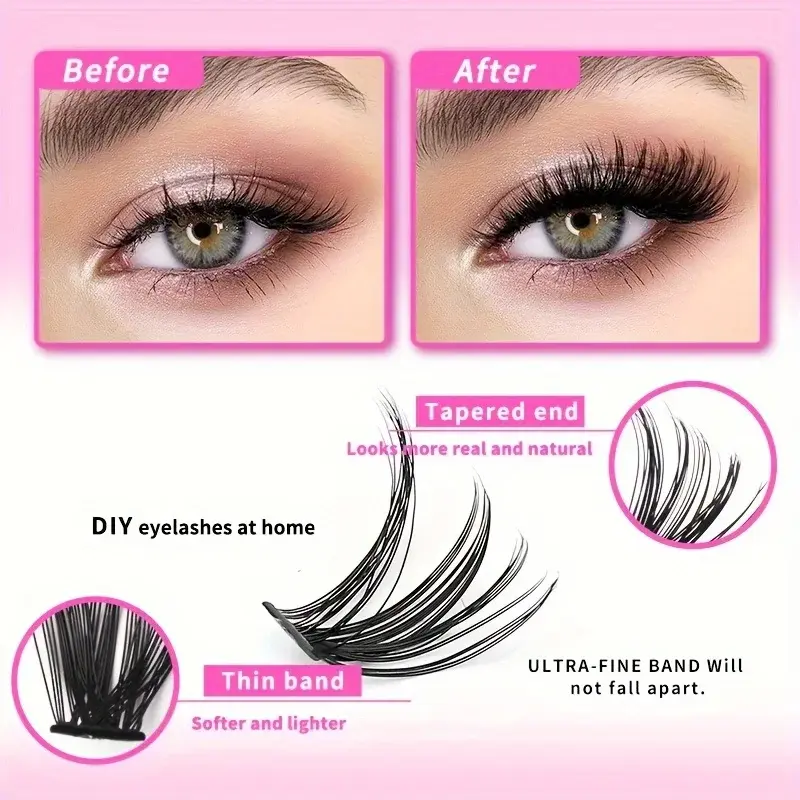 640Pcs Eyelash Extension Kit 30/40/50D Clusters D Curl 9-16mm Individual Lashes with Bond Seal Tweezers & Brush for Professional