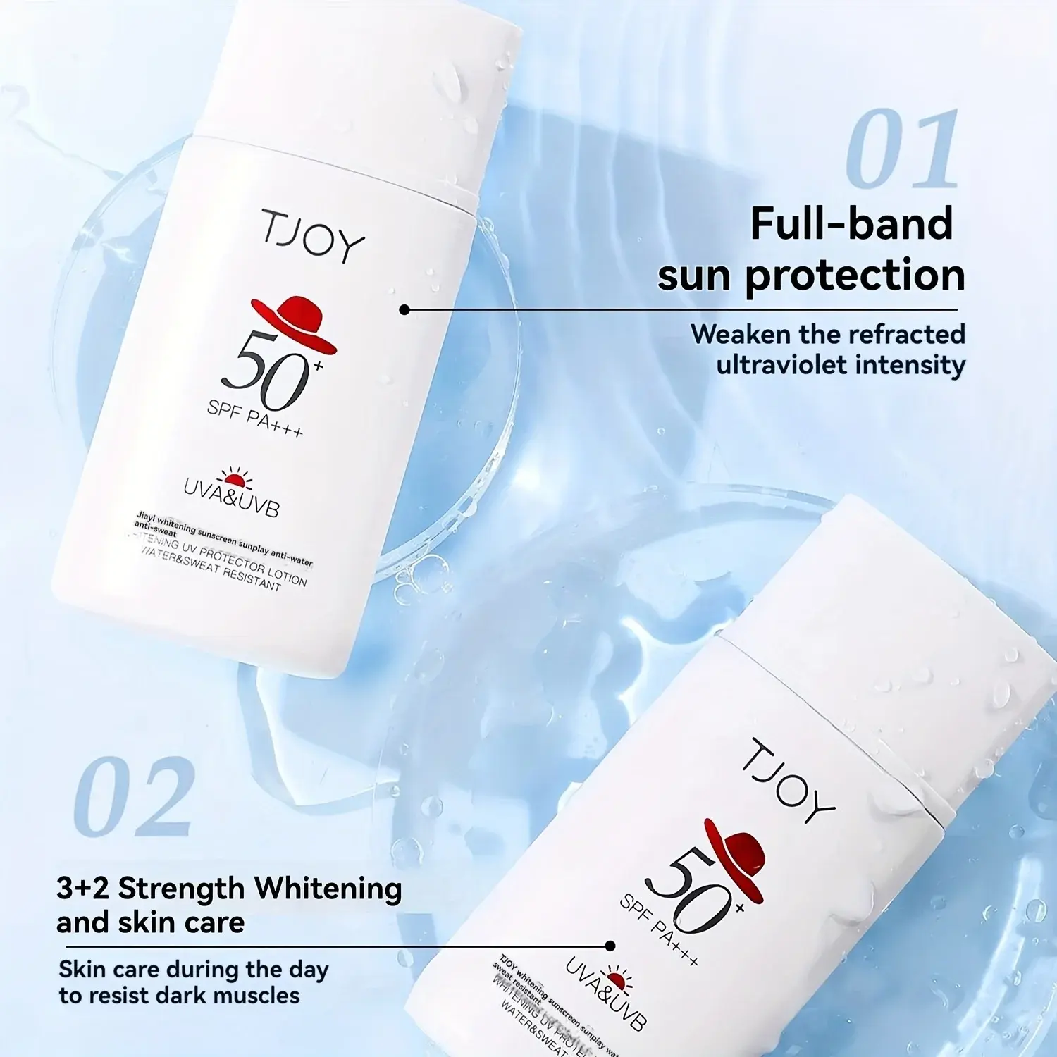 50g Face Primer Waterproof SPF50+ PA+++ Whitening Sunscreen Fluid Tone up Brightener Sweatproof Protection for Clear Skin
