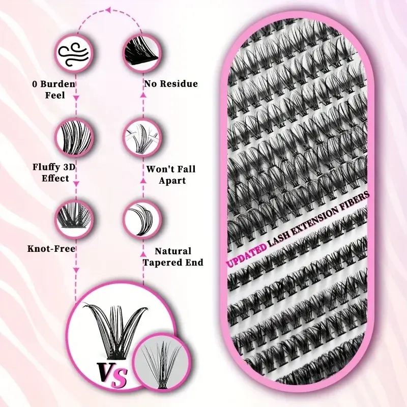 640Pcs Eyelash Extension Kit 30/40/50D Clusters D Curl 9-16mm Individual Lashes with Bond Seal Tweezers & Brush for Professional