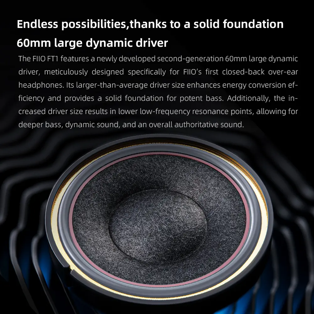 FiiO FT1-New version Closed-Back Over-Ear  Fiber Composite Diaphragm Wired Hi-Fi Headphones, American walnut Ear Cups for Studio