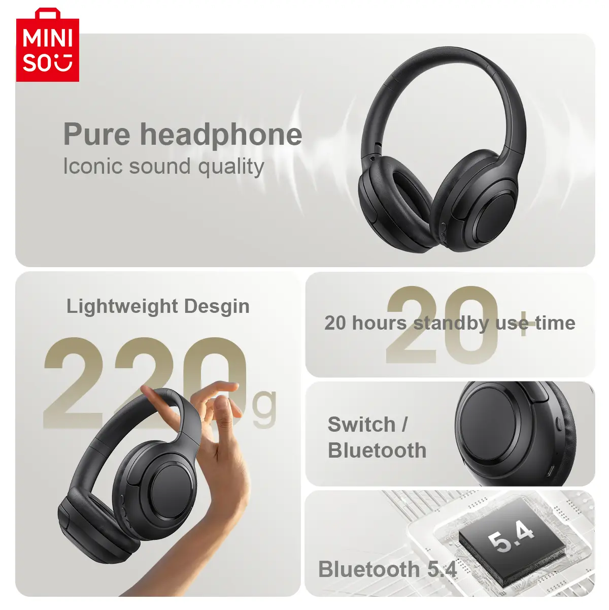 MINISO G50 Bluetooth Headset 5.4 Sports Headset With Mic Button Control Noise Cancelling Foldable Ear Hanging Headphones