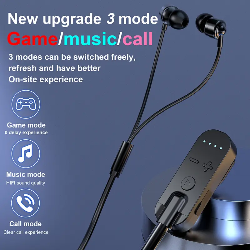 Lavalier Earphone 3 Modes Gaming/Music/Calling ANC+ENC Noice Cancelling Wireless Headset Bluetooth 5.2 Receiver Adapter With Mic