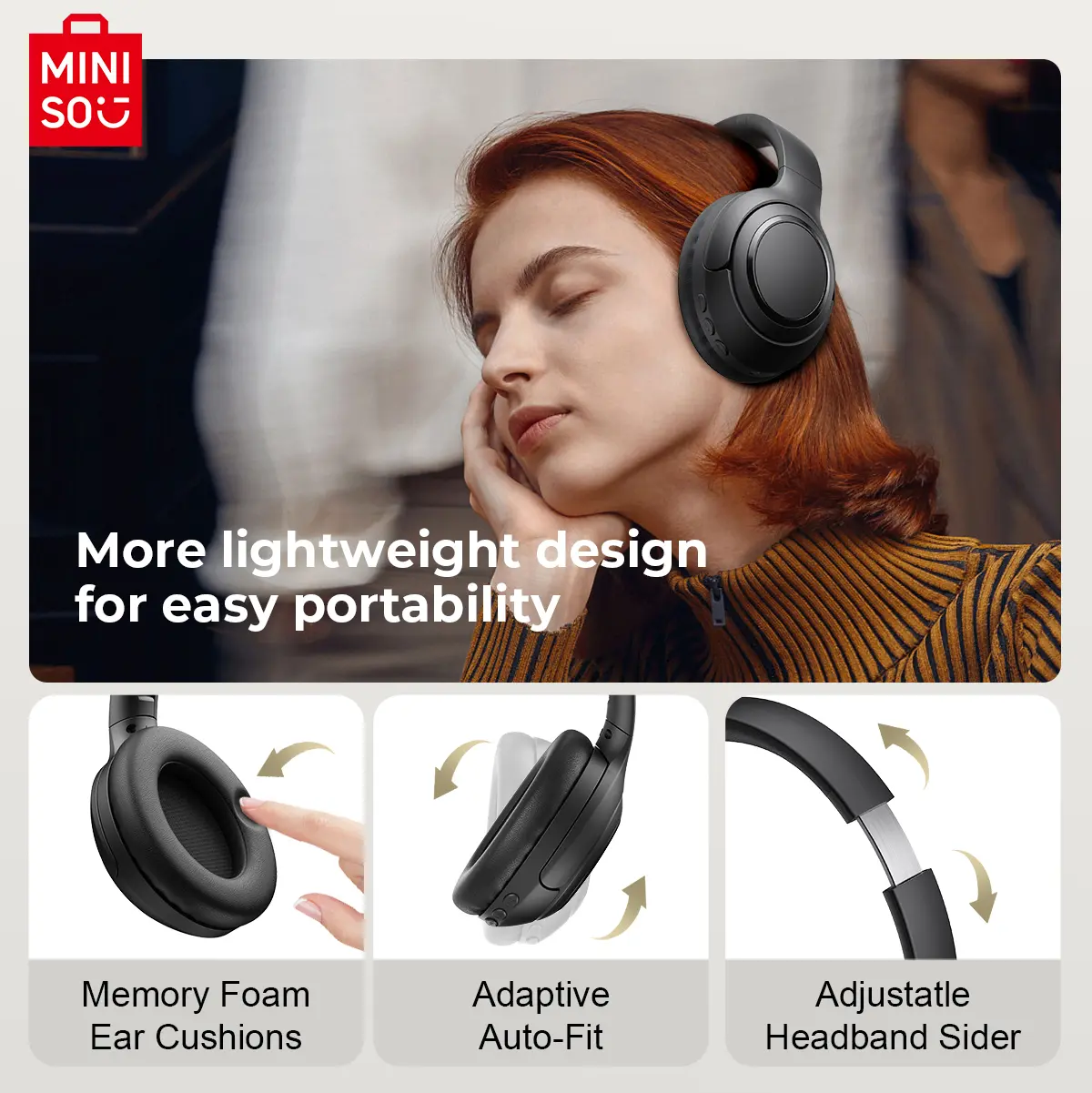 MINISO G50 Bluetooth Headset 5.4 Sports Headset With Mic Button Control Noise Cancelling Foldable Ear Hanging Headphones
