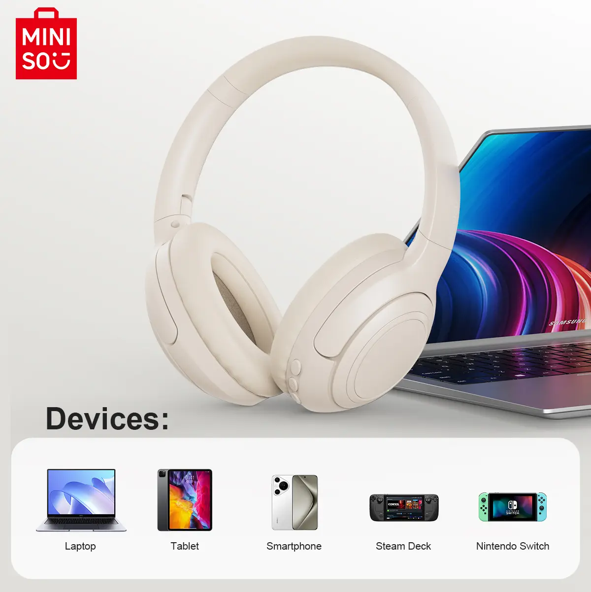 MINISO G50 Bluetooth Headset 5.4 Sports Headset With Mic Button Control Noise Cancelling Foldable Ear Hanging Headphones
