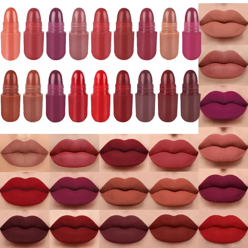 18-color mini capsule lipstick set, natural long-lasting matte velvet color development, waterproof non-stick cup set