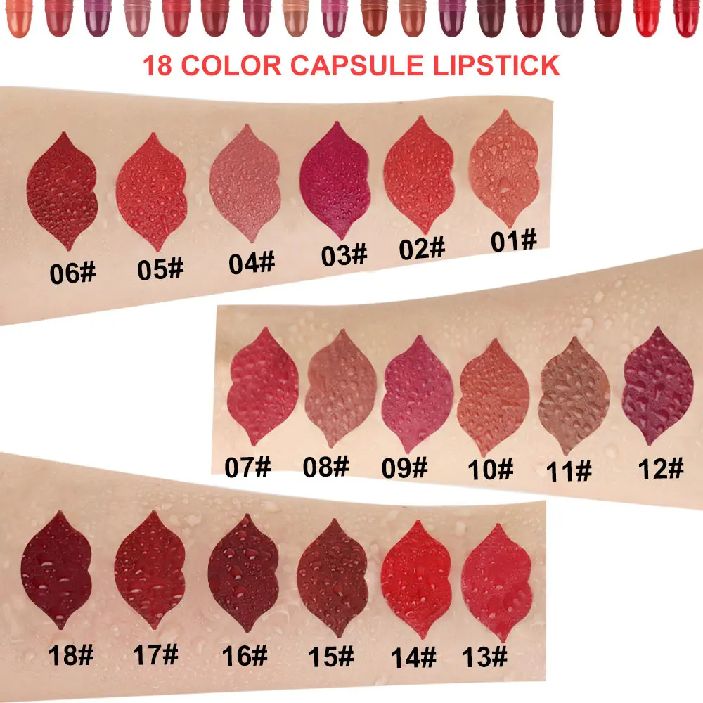 18-color mini capsule lipstick set, natural long-lasting matte velvet color development, waterproof non-stick cup set
