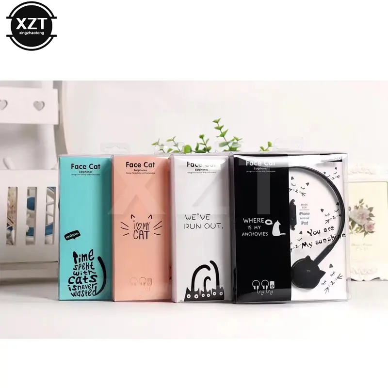 3.5mm Cute Cat Colored Stereo Wired Headphones Headset Earphones for Samsung Xiaomi mp3 Kids Student Birthday Gifts Retail box