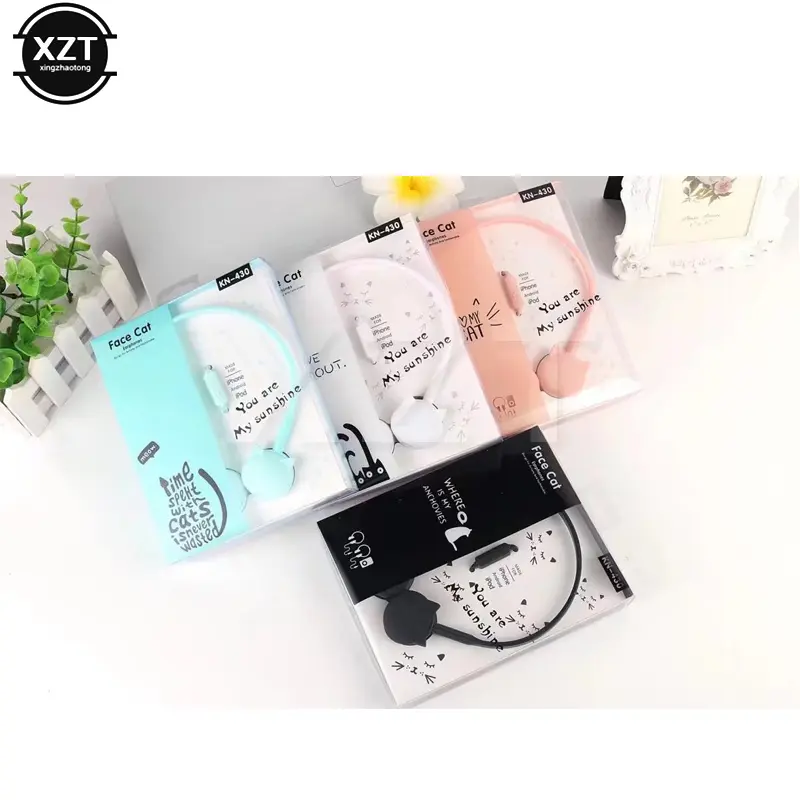 3.5mm Cute Cat Colored Stereo Wired Headphones Headset Earphones for Samsung Xiaomi mp3 Kids Student Birthday Gifts Retail box